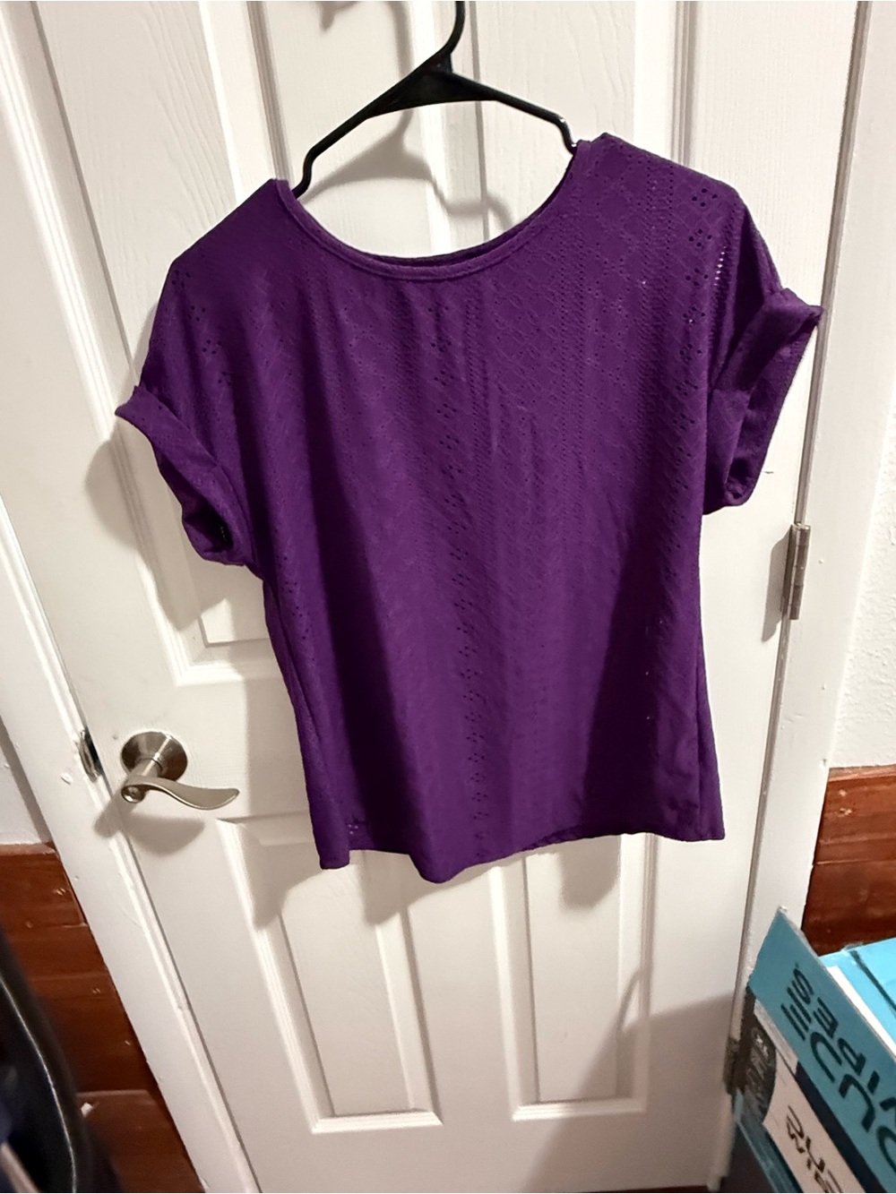 Women's Short Sleeve Eyelet Tee in Purple